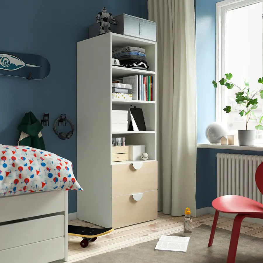 Etajera Ikea Smastad/Platsa 2 sertare 60x57x181 (Alb/Mesteacan)