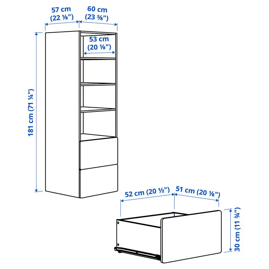 Etajera Ikea Smastad/Platsa 2 sertare 60x57x181 (Alb/Mesteacan) - 4