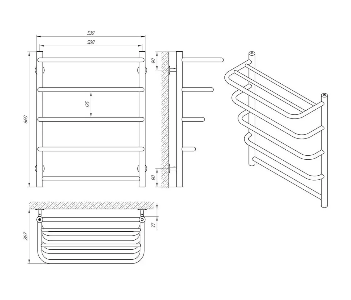 Uscator de prosoape Laris Standart P5 Shelf 500х660 (Chrome)