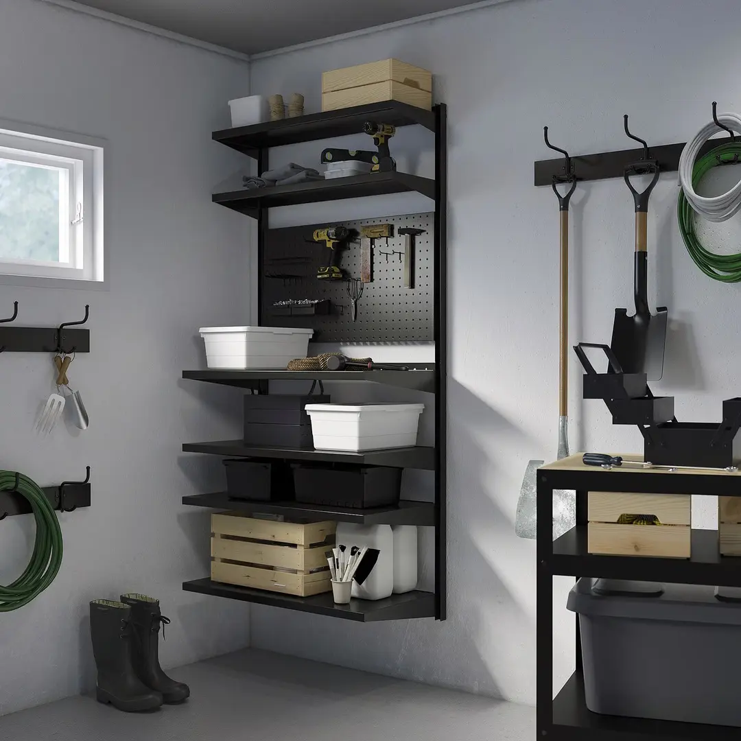Стеллаж-органайзер Ikea Bror с панелью 88x30/45x180 (Черный) - 2