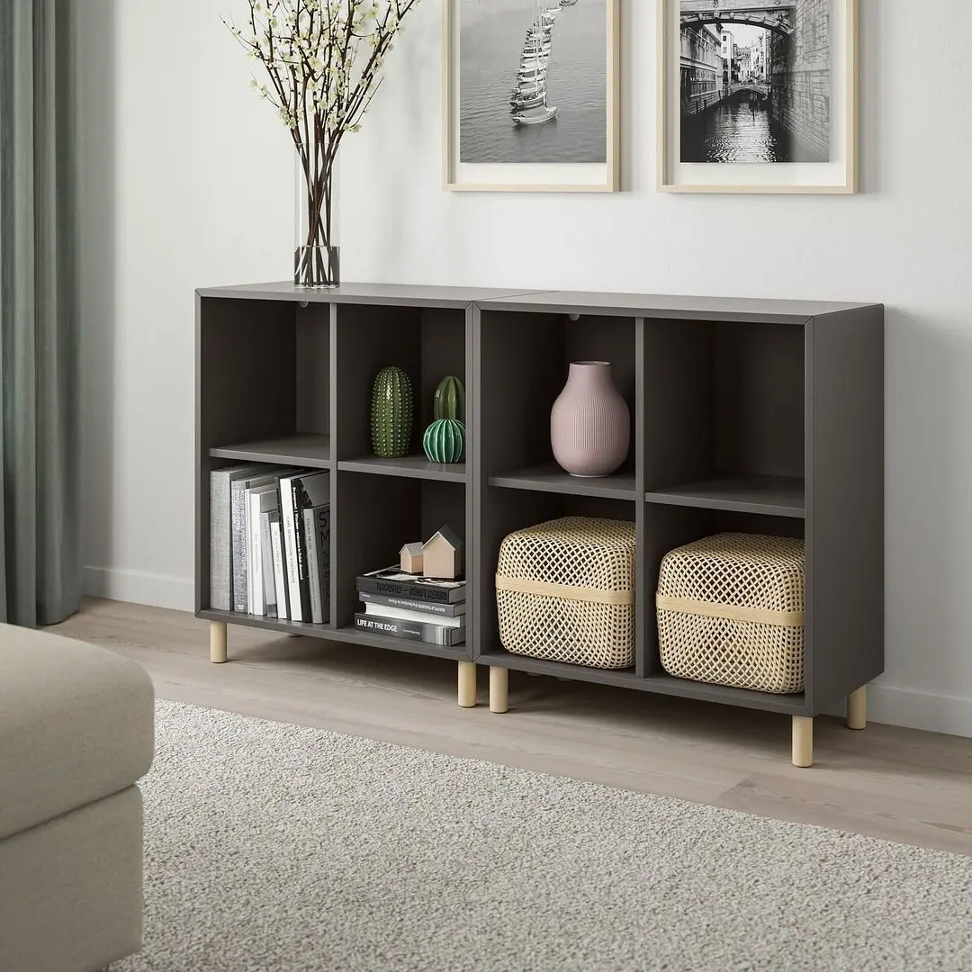 Стеллаж Ikea Eket на ножках/дерево 140x35x80 (Темно-серый)