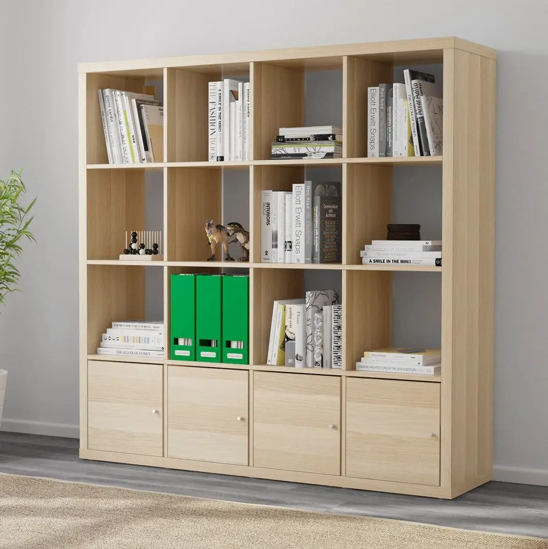Стеллаж Ikea Kallax 4 вставки/дверцы 147x147 (Состаренный Дуб)