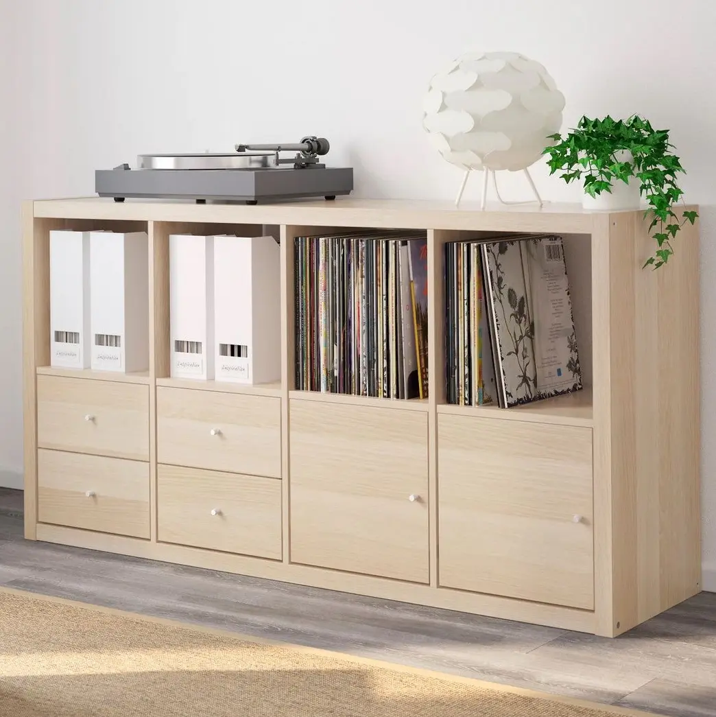 Стеллаж Ikea Kallax с 4 вставками 147x77 (Состаренный дуб)