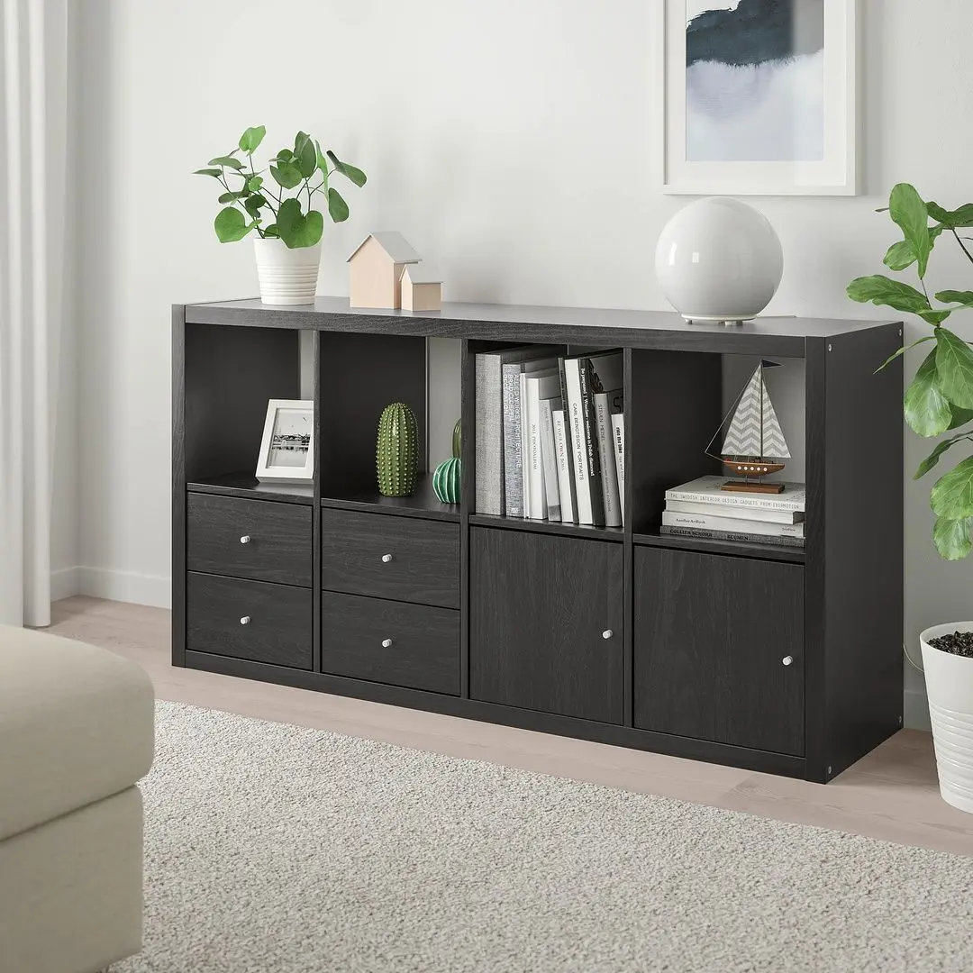 Стеллаж Ikea Kallax с 4 вставками 77x147 (Черно-коричневый)