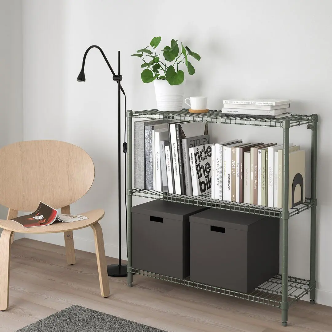 Стеллаж Ikea Omar 92x36x94 (Серо-зеленый)