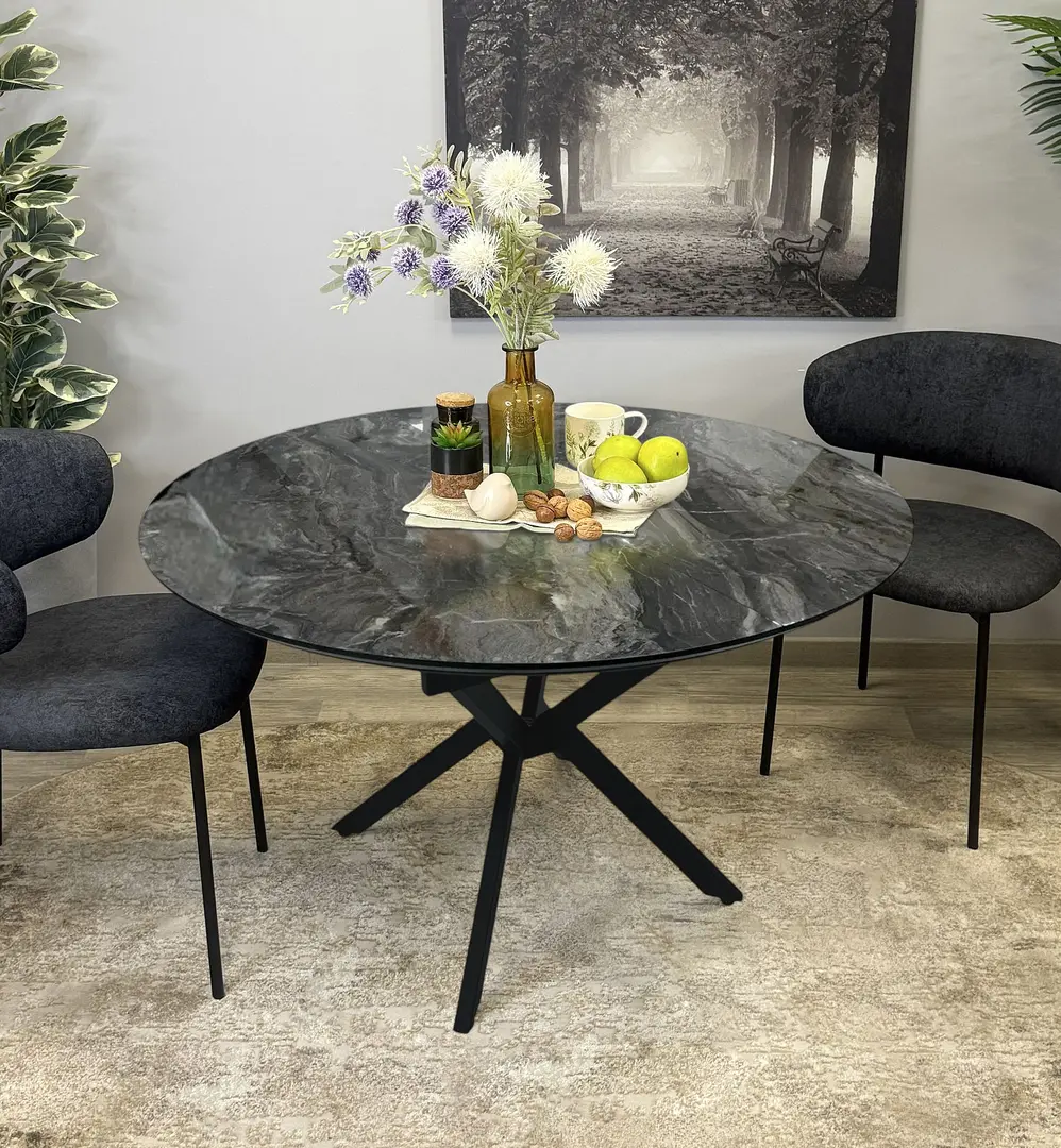 Masa extensibila Magnusplus Dobok 110/145x110 Cosmos High Gloss (Grey Marble/Black)