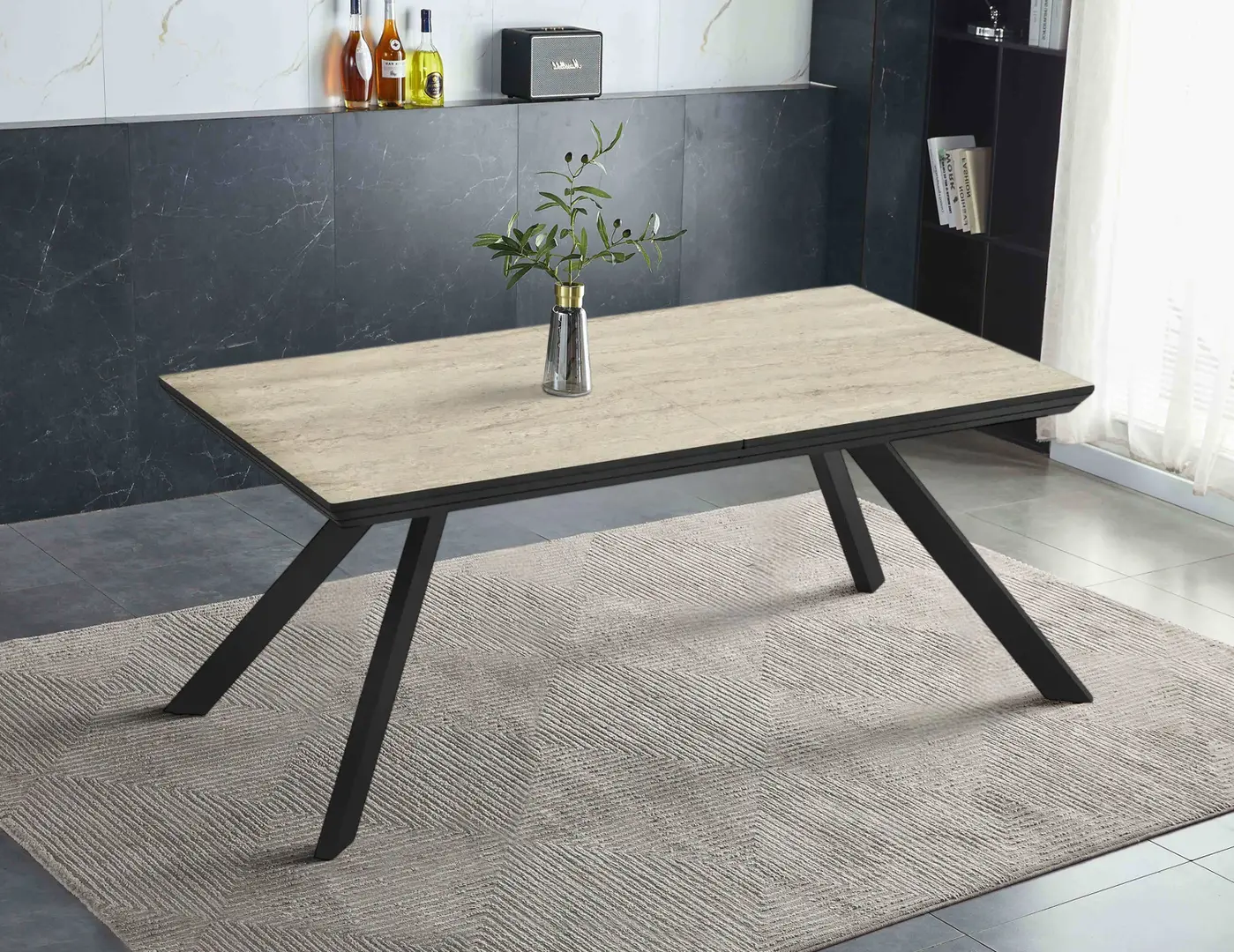 Masa extensibila Magnusplus Corin 180/246x100 (Travertine/Black)