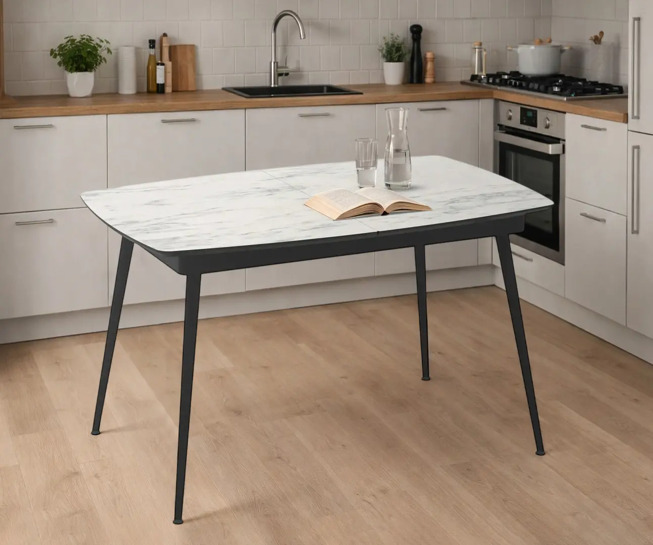 Masa extensibila Magnusplus Yense 125/165x80 Marmo (White Marble/Black)