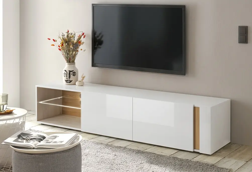 Тумба РТВ Tempo Kondela City 187 (White/Grandson Oak/White Gloss)