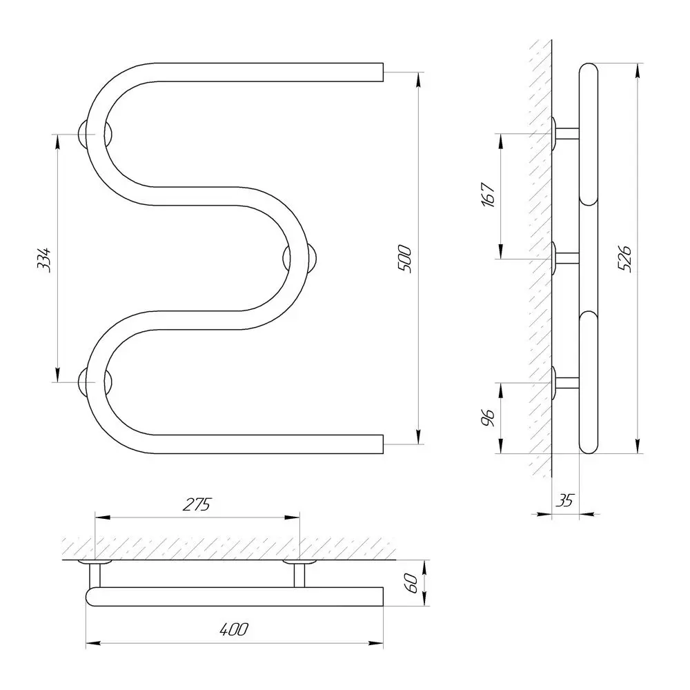 Полотенцесушитель Laris Zmeevik 25 PC3 400x500 (Chrome)