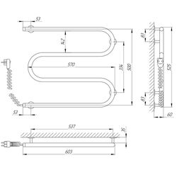 Полотенцесушитель электрический Laris Zmeevik 25 PC3 600x500 Left (Chrome) Thumb