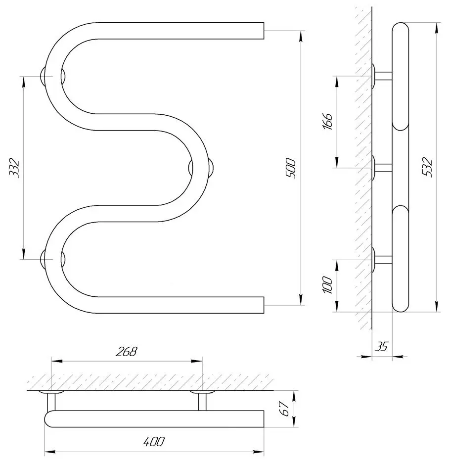 Полотенцесушитель Laris Zmeevik 32 PC3 400x500 (Chrome)