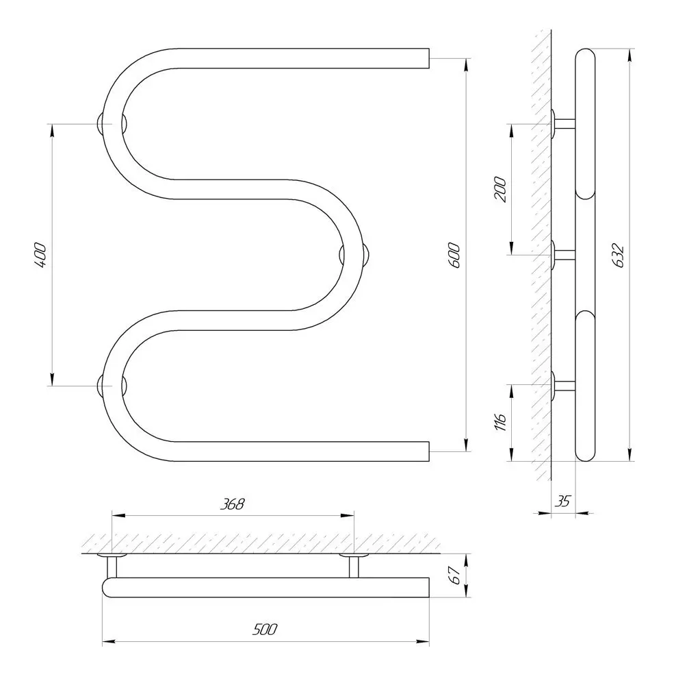 Полотенцесушитель Laris Zmeevik 32 PC3 500x600 (Chrome)
