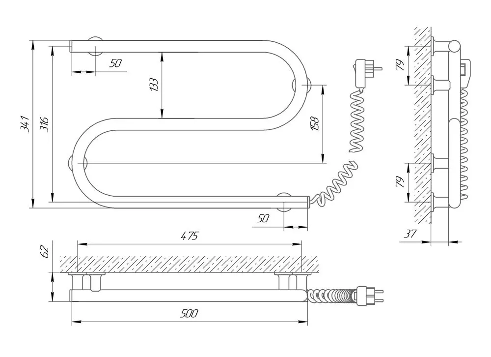 Полотенцесушитель электрический Laris Zebra Zmeevik 25 CK2 550x330 Right (White)