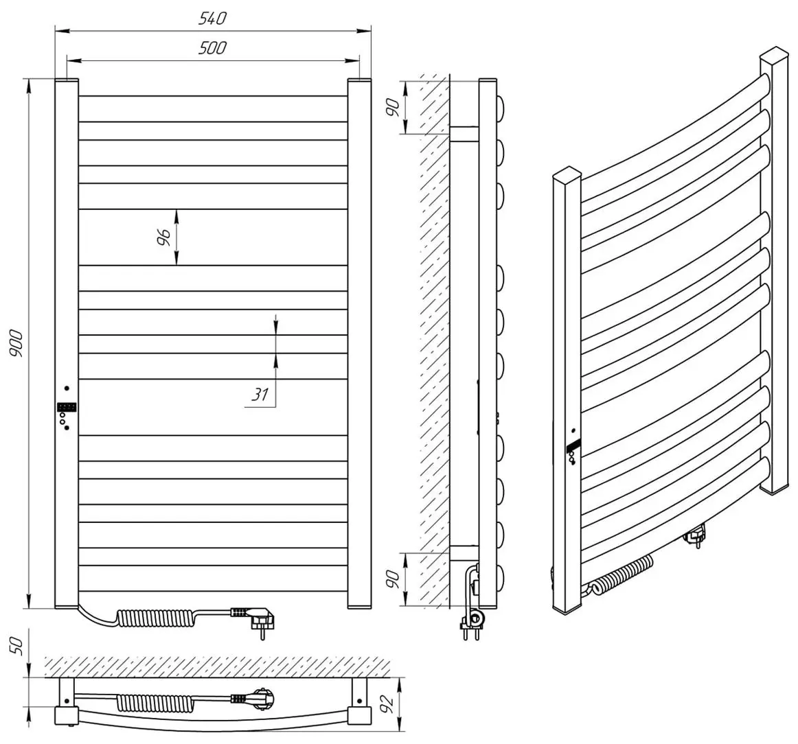 Полотенцесушитель электрический Laris Atlant Premium CK10 500х900 Left (White)