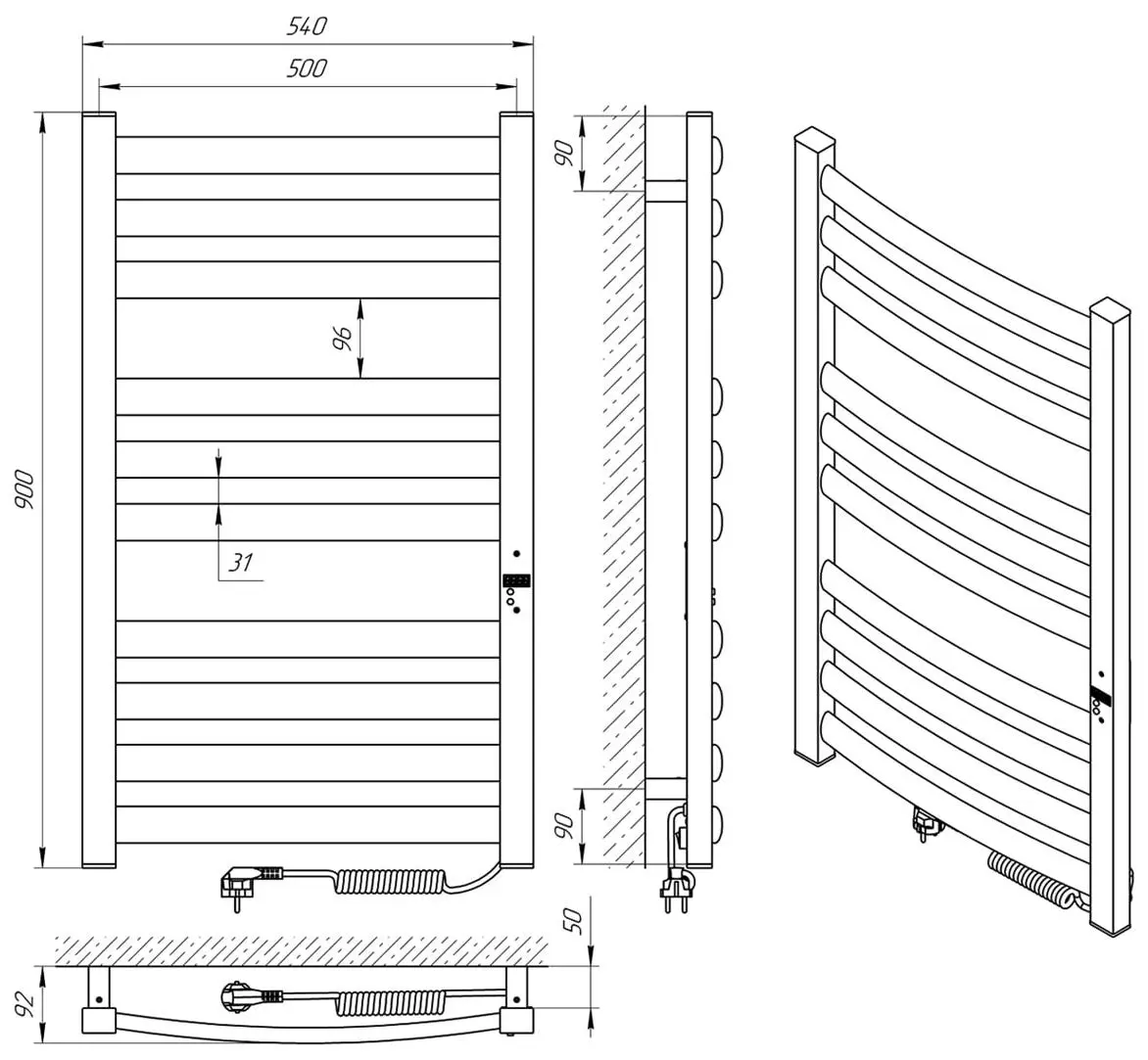 Полотенцесушитель электрический Laris Atlant Premium CK10 500х900 Right (White)