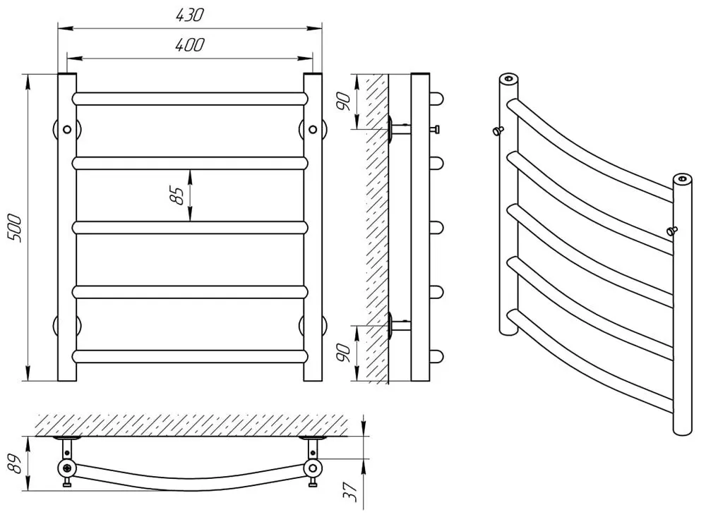 Полотенцесушитель Laris Klassik P5 400х500 (Chrome)