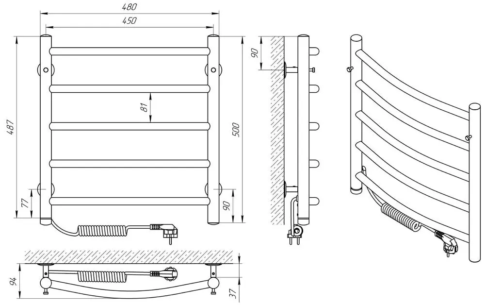 Полотенцесушитель электрический Laris Klassik P5 450x500 Left (Chrome)