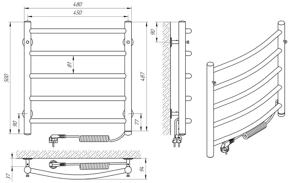 Полотенцесушитель электрический Laris Klassik P5 450x500 Right (Chrome)