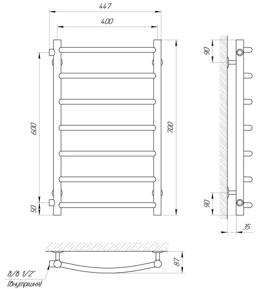 Полотенцесушитель Laris Klassik P7 400x700 Side MC 600 (Chrome)