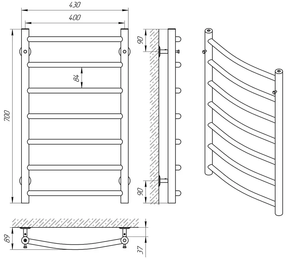 Uscator de prosop Laris Klassik P7 400x700 (Chrome)