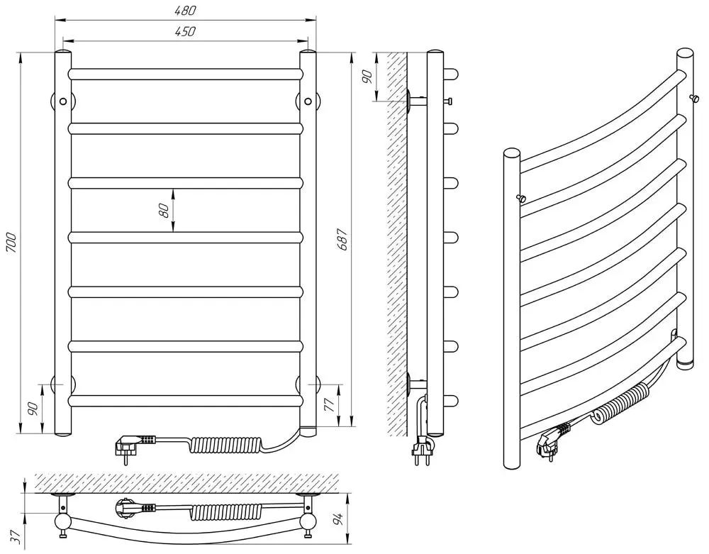 Полотенцесушитель электрический Laris Klassik P7 450x700 Right (Chrome)