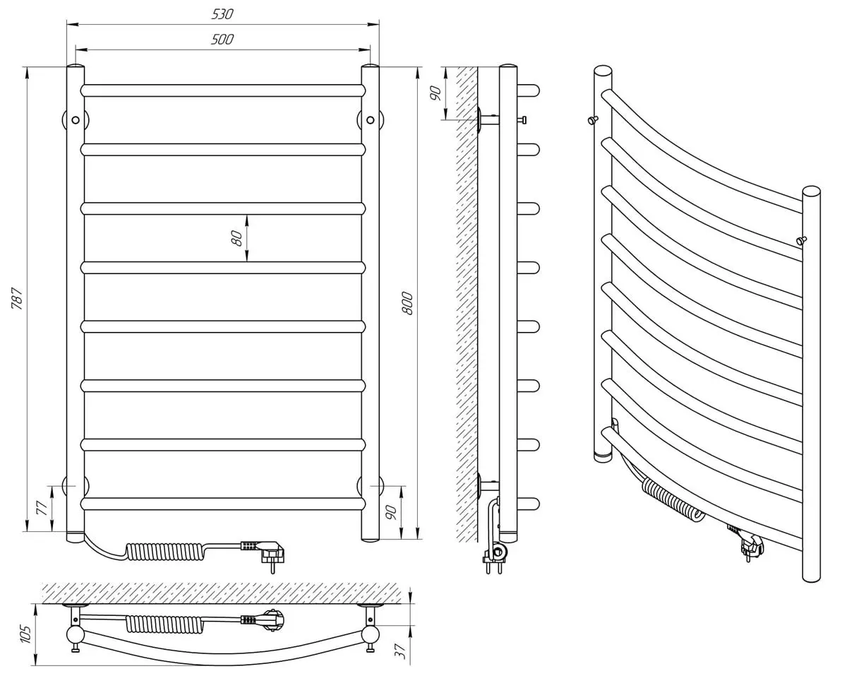 Полотенцесушитель электрический Laris Klassik P8 500x800 Left (Chrome)
