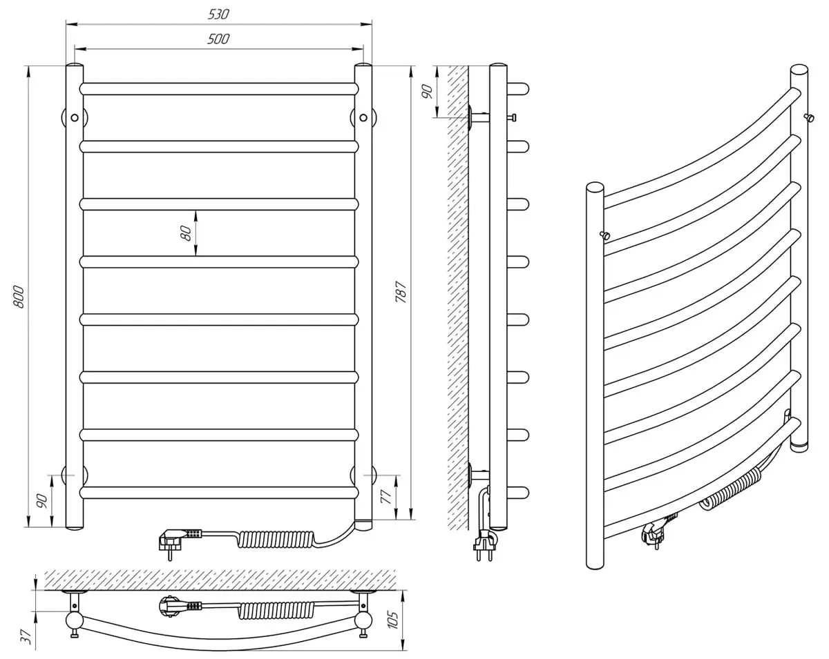 Полотенцесушитель электрический Laris Klassik P8 500x800 Right (Chrome)