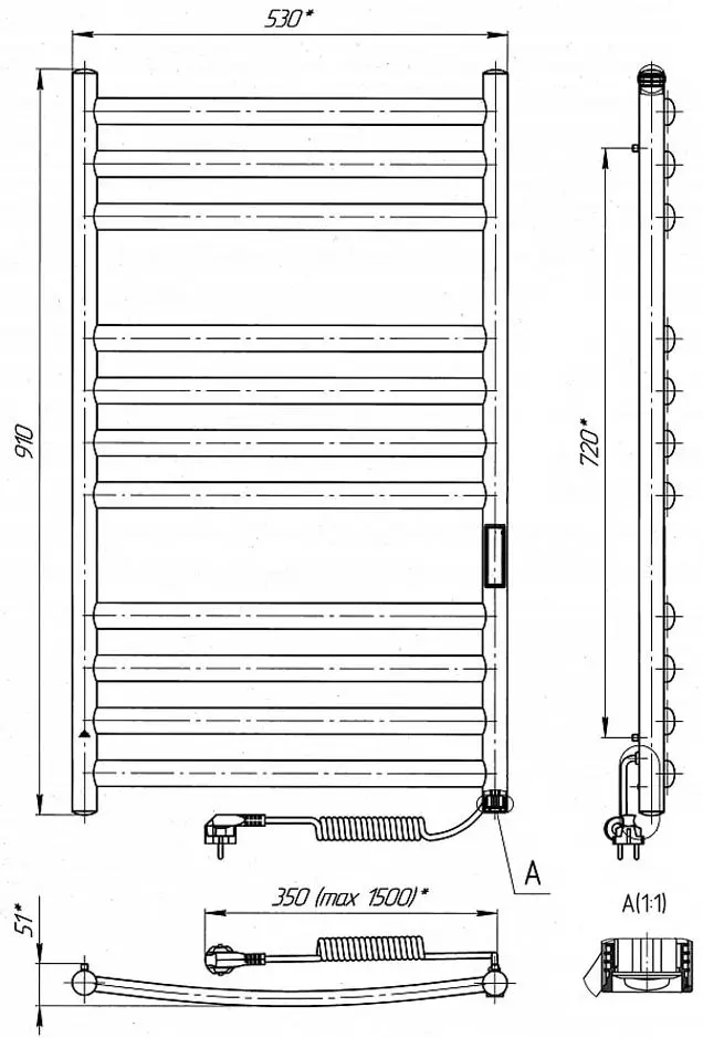 Полотенцесушитель электрический Laris Klassik Premium P11 500х900 Right (Chrome)