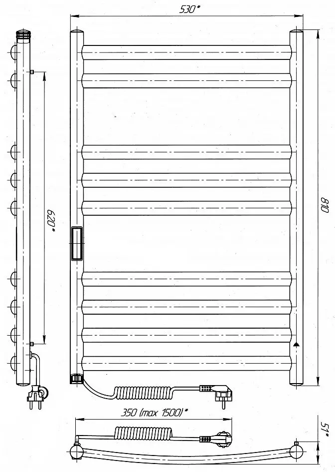 Полотенцесушитель электрический Laris Klassik Premium P9 500х800 Right (Chrome)