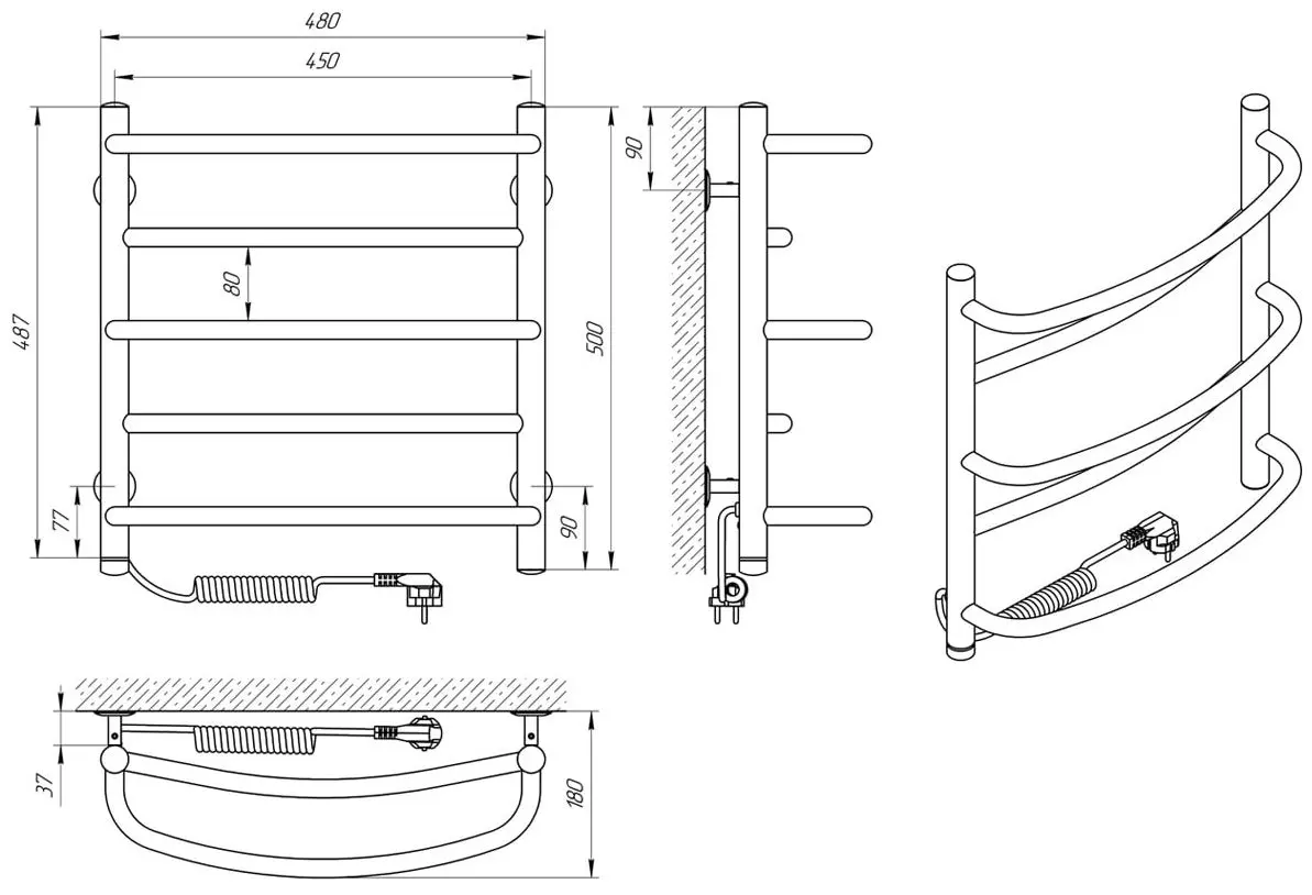 Uscator de prosop electric Laris Euromix P5 450x500 Left (Chrome)