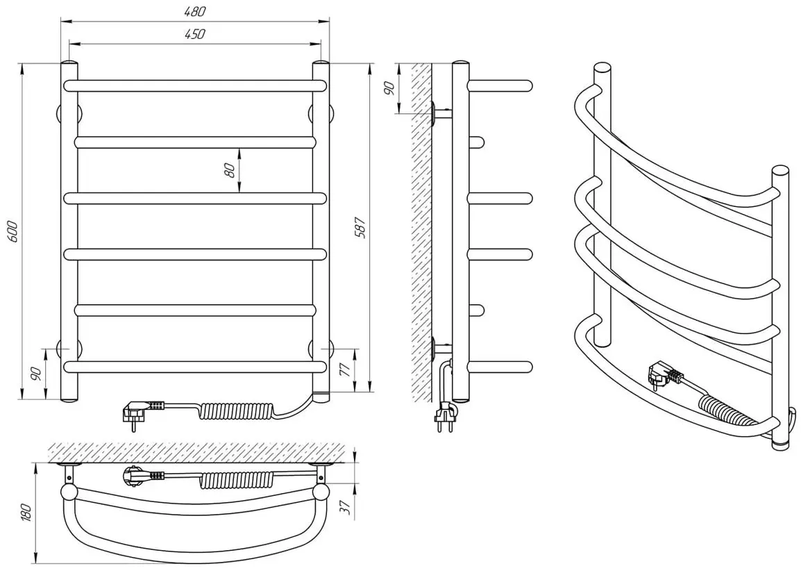 Полотенцесушитель электрический Laris Euromix P6 450x600 Right (Chrome)