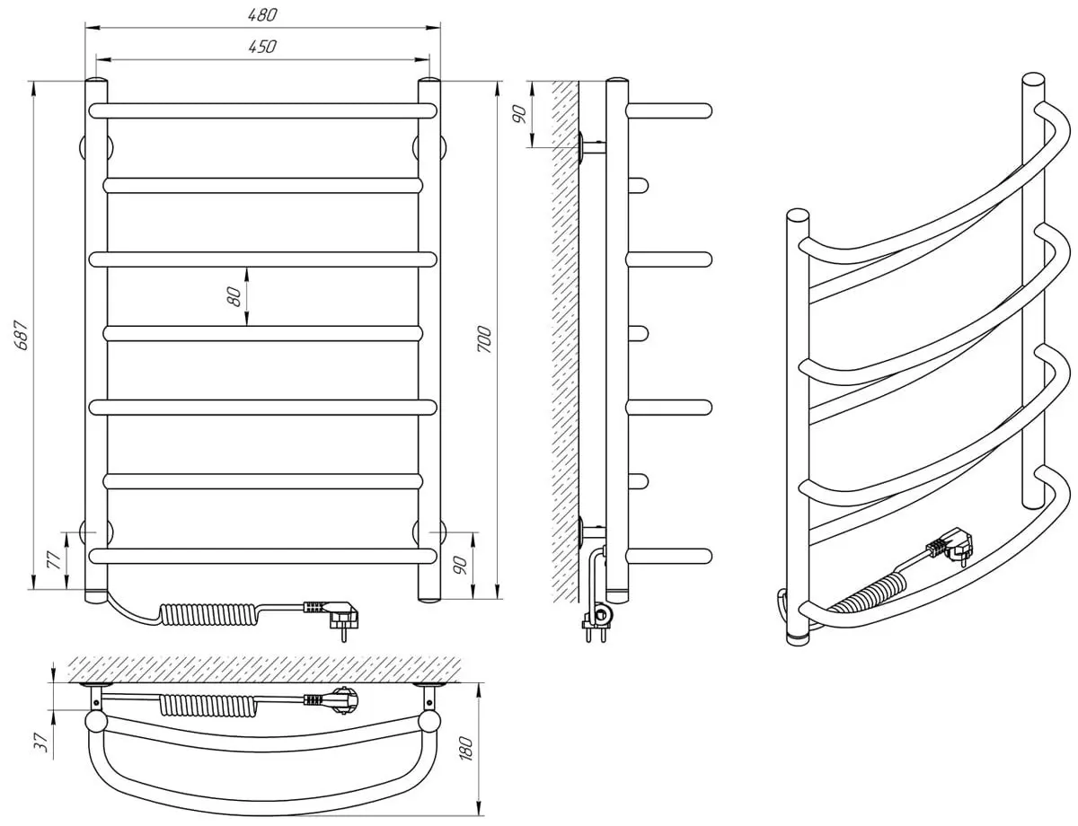 Полотенцесушитель электрический Laris Euromix P7 450х700 Left (Chrome)