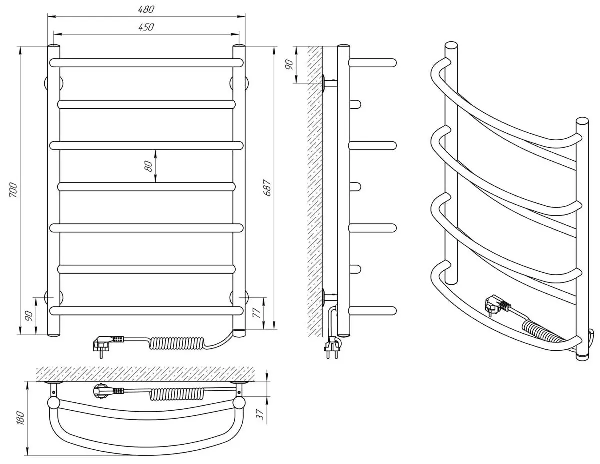 Полотенцесушитель электрический Laris Euromix P7 450х700 Right (Chrome)