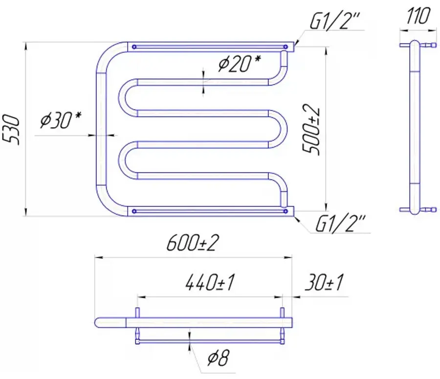 Полотенцесушитель Mario Foxtrot 530x600/500 (Chrome)