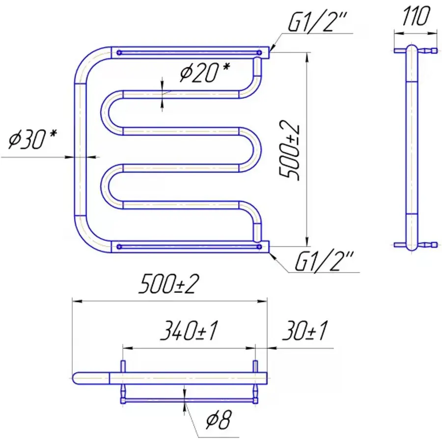 Полотенцесушитель Mario Foxtrot 530x500/500 (Chrome)