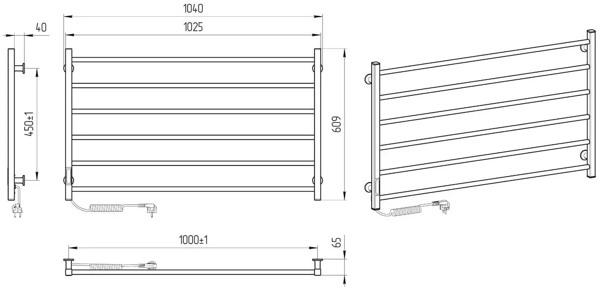 Полотенцесушитель электрический Laris Gorizont CK6 1000x600 Left (White)