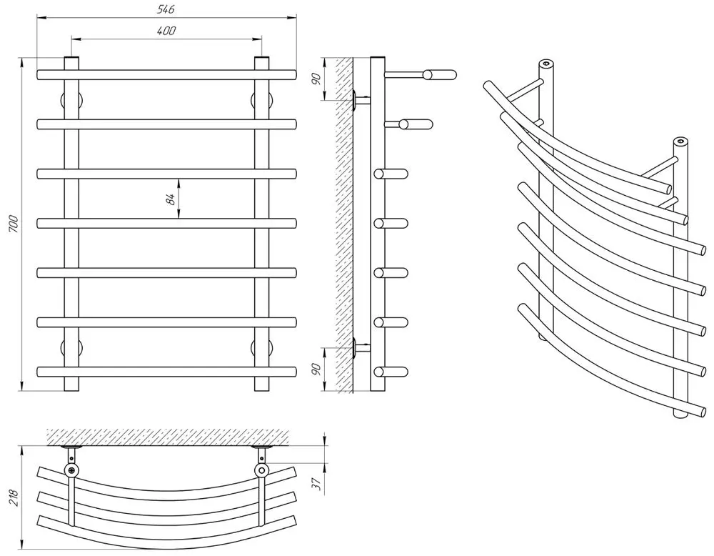 Полотенцесушитель Laris Kaskad P7 400x700 (Chrome)