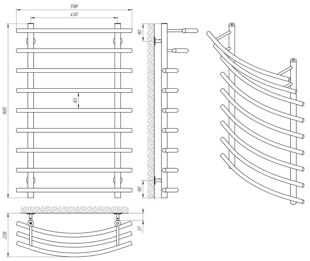 Uscator de prosop Laris Kaskad P9 450x900 (Chrome)