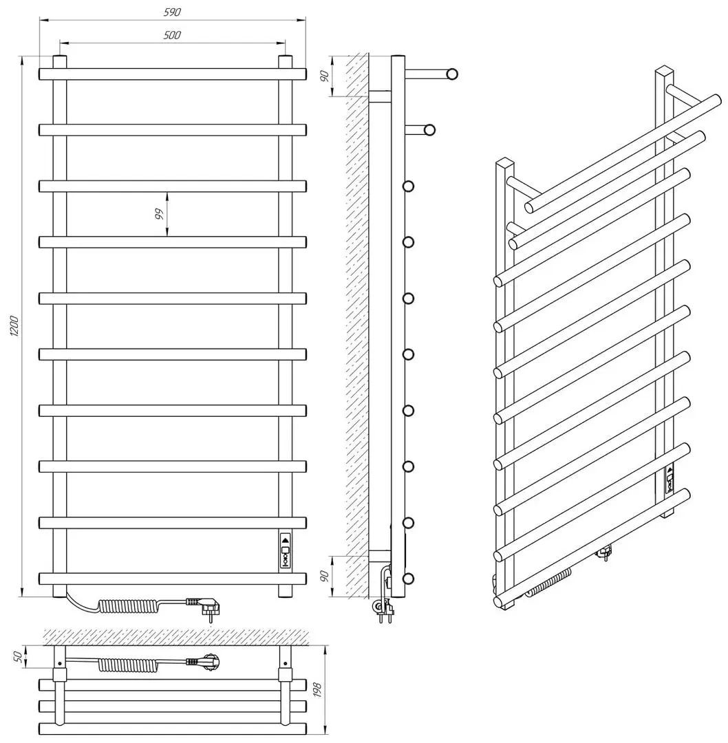 Uscator de prosop electric Laris Kaskad Premium P10 500х1200 Left (Chrome)