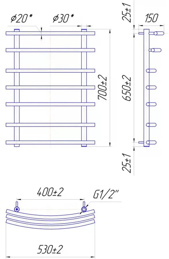 Полотенцесушитель Mario Марио 700x530/400 (Chrome)