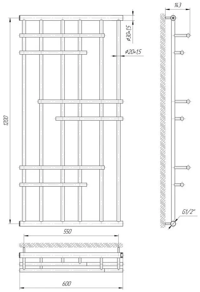 Полотенцесушитель Mario Elite 1230х600/1200 (Chrome)