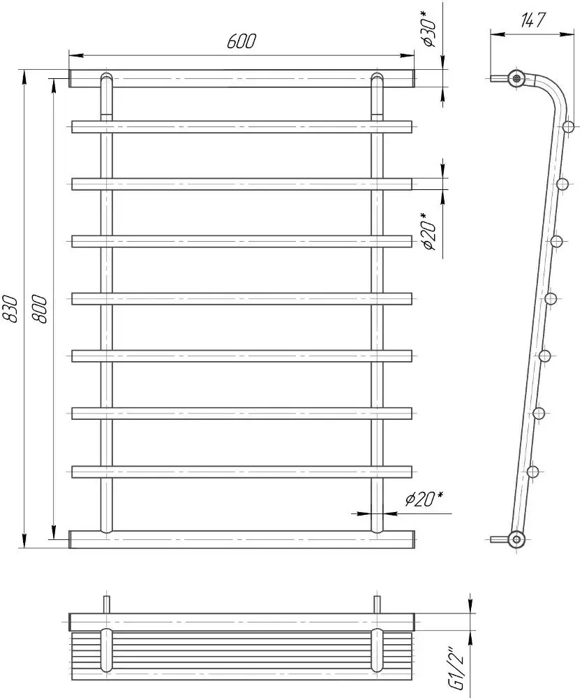 Uscator de prosoape Mario Venus 830x600/800 (Chrome)