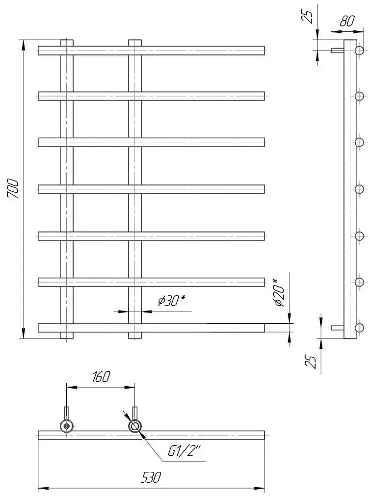 Полотенцесушитель Mario Marsel 700x530/160 (Chrome)