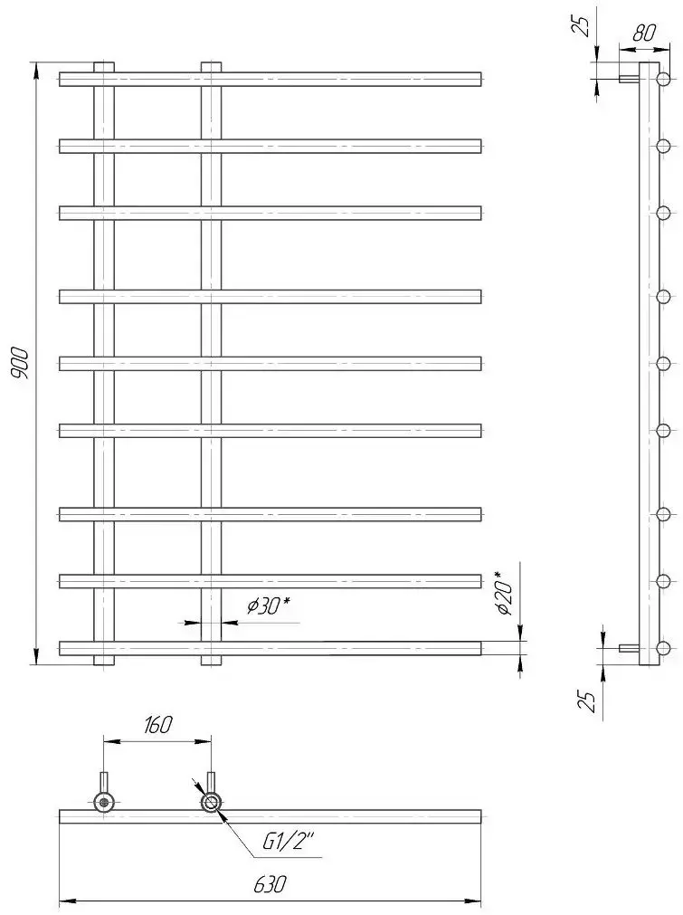 Полотенцесушитель Mario Marsel 900x630/160 (Chrome)
