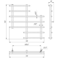 Полотенцесушитель Mario Sonet 720x730/600 (Chrome) Thumb