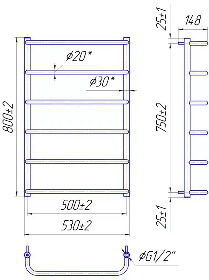 Полотенцесушитель Mario Standart 800x530/500 (Inox)
