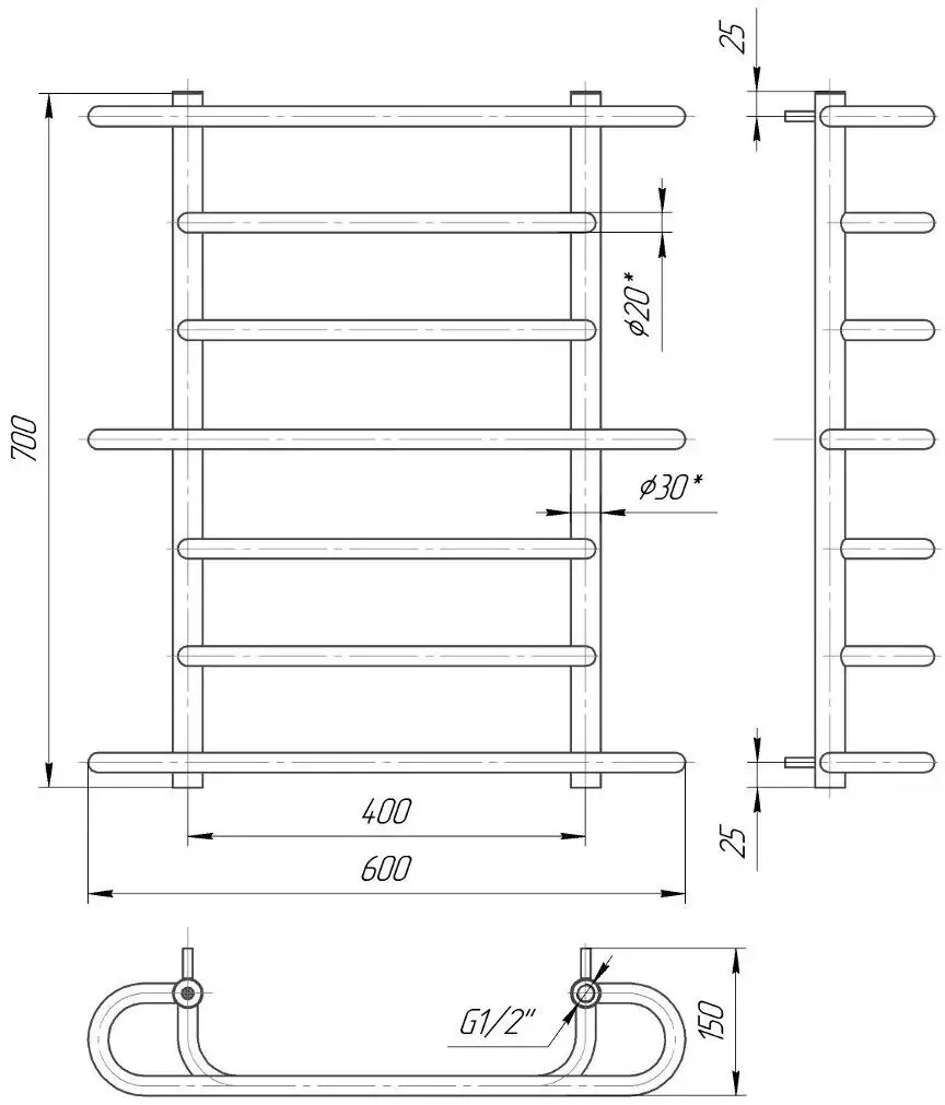 Полотенцесушитель Mario Verona 700x600/400 (Chrome)