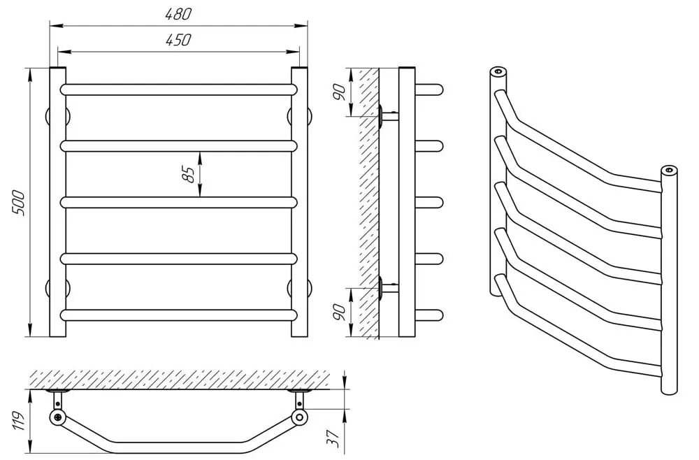 Полотенцесушитель Laris Viktorya P5 450х500 (Chrome)