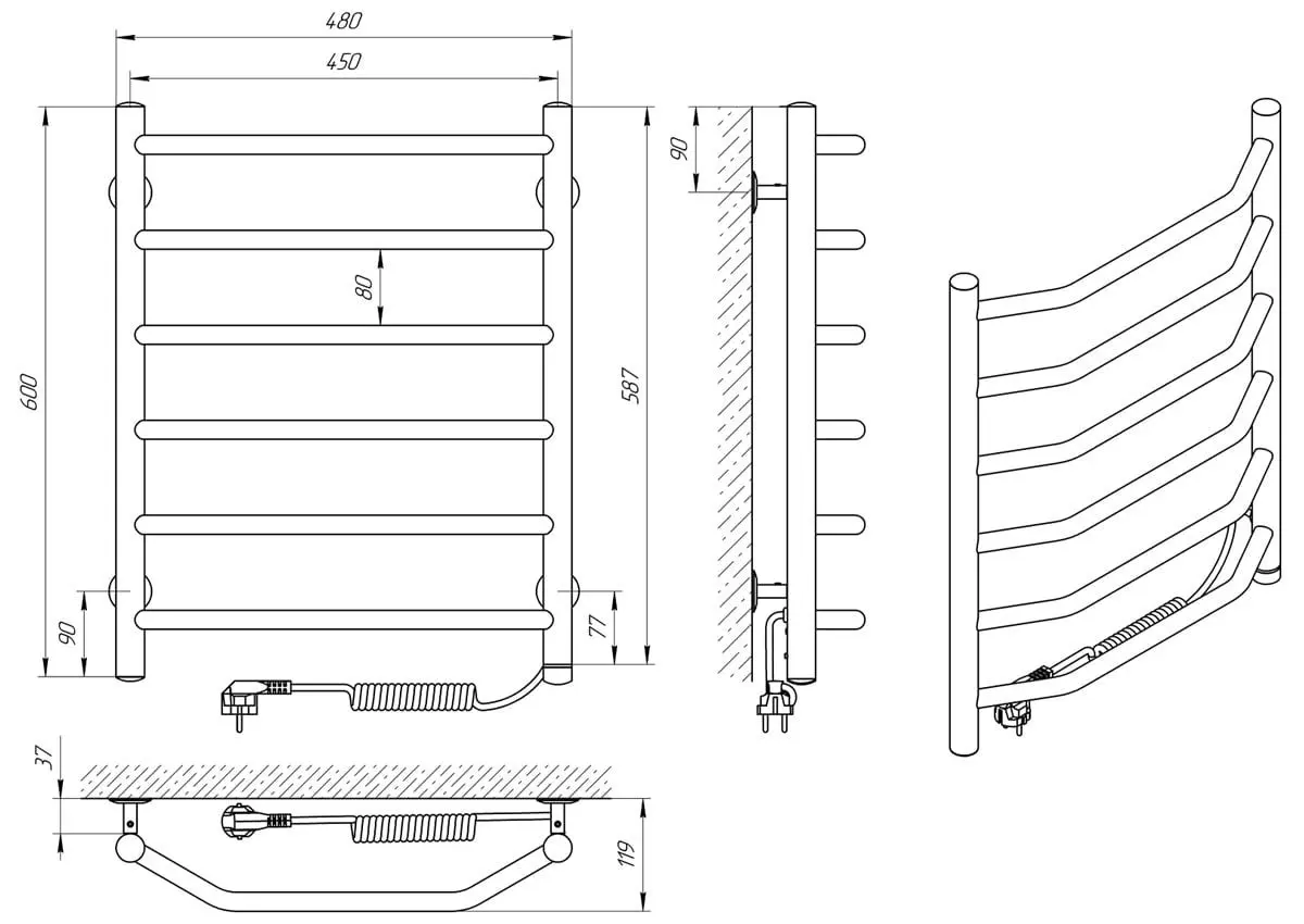 Полотенцесушитель электрический Laris Viktorya P6 450х600 Right (Chrome)